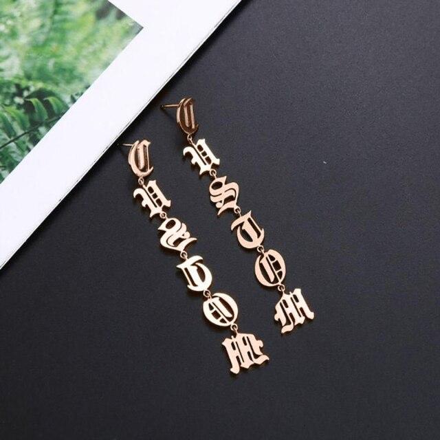 Personalised Old English Letters Drop Earrings