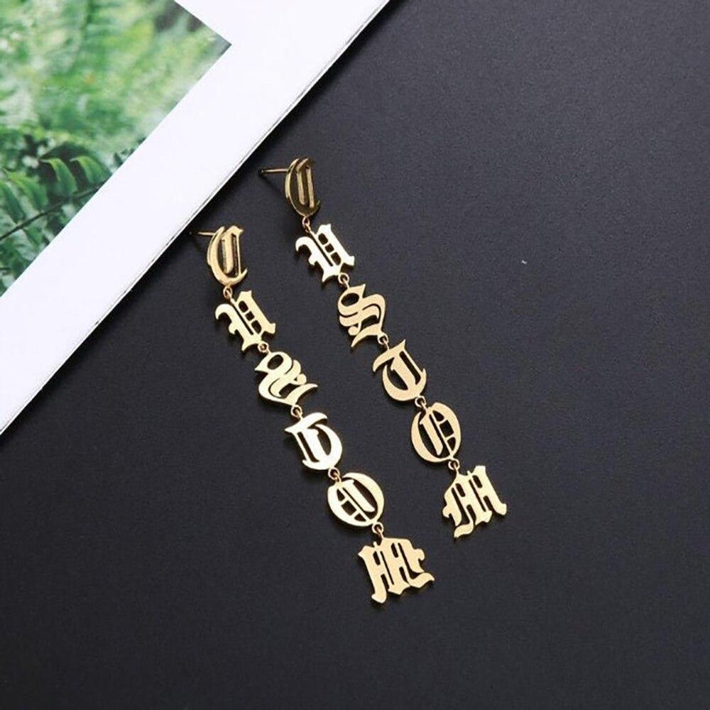 Personalised Old English Letters Drop Earrings