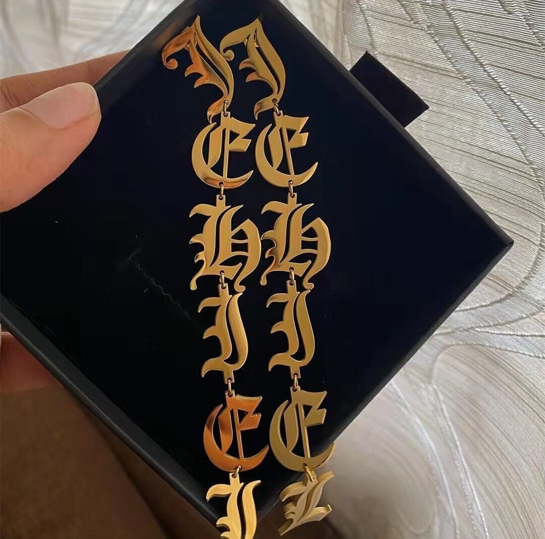 Personalised Old English Letters Drop Earrings