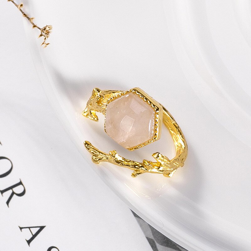 Natural Rose Quartz Ring -925 Sterling Silver & 18K Gold Vermeil