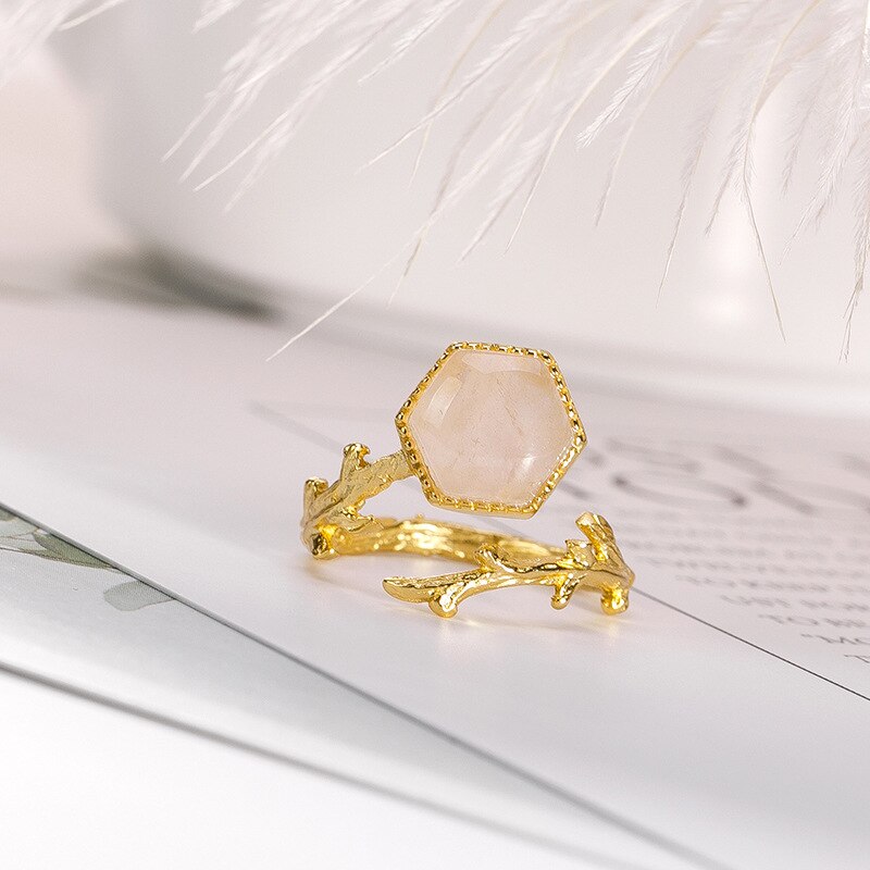 Natural Rose Quartz Ring -925 Sterling Silver & 18K Gold Vermeil