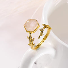 Natural Rose Quartz Ring -925 Sterling Silver & 18K Gold Vermeil