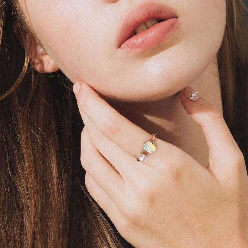 Opal Freshwater Pearl Ring gold