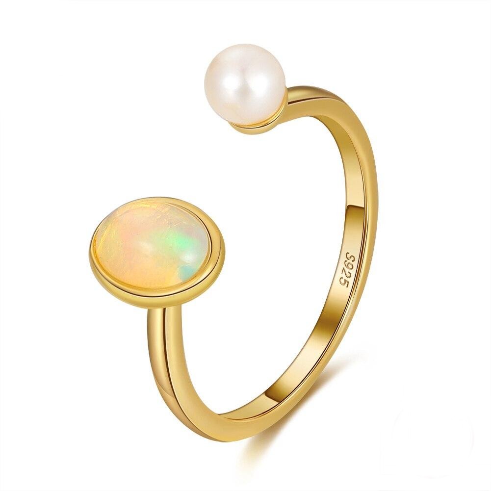 Opal Freshwater Pearl Ring gold sterling silver