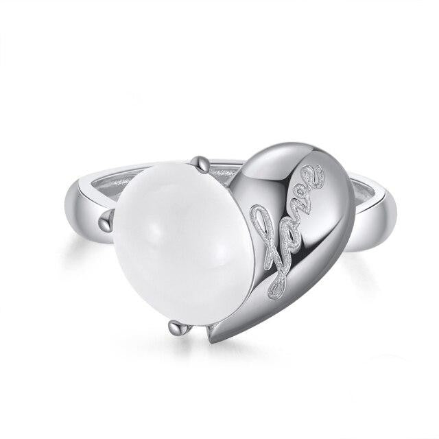 moonstone heart love ring silver