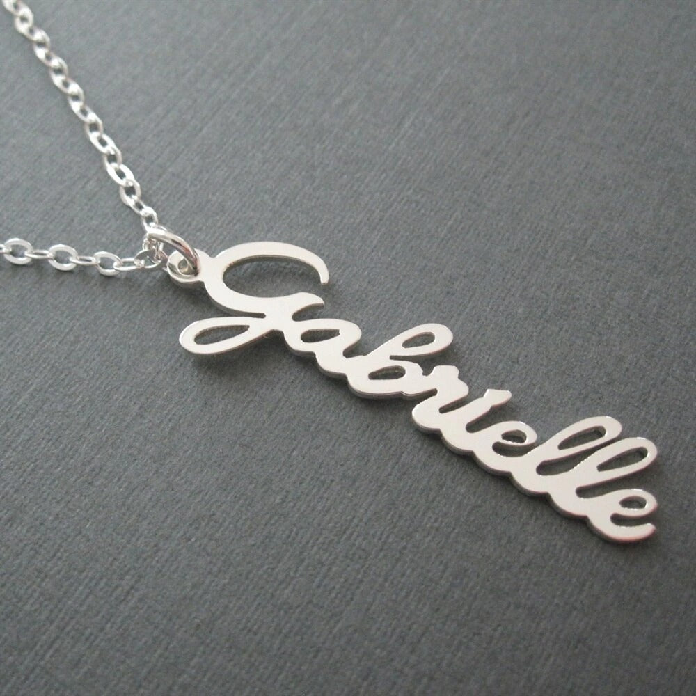 Personalised Vertical Nameplate Necklace silver