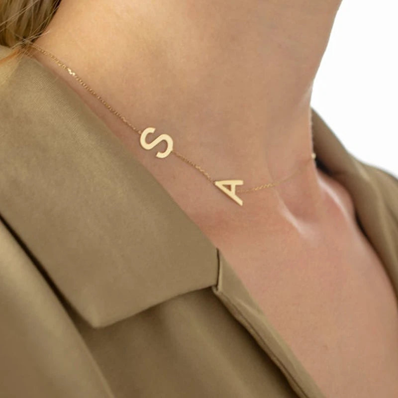 Small sideways deals initial necklace gold