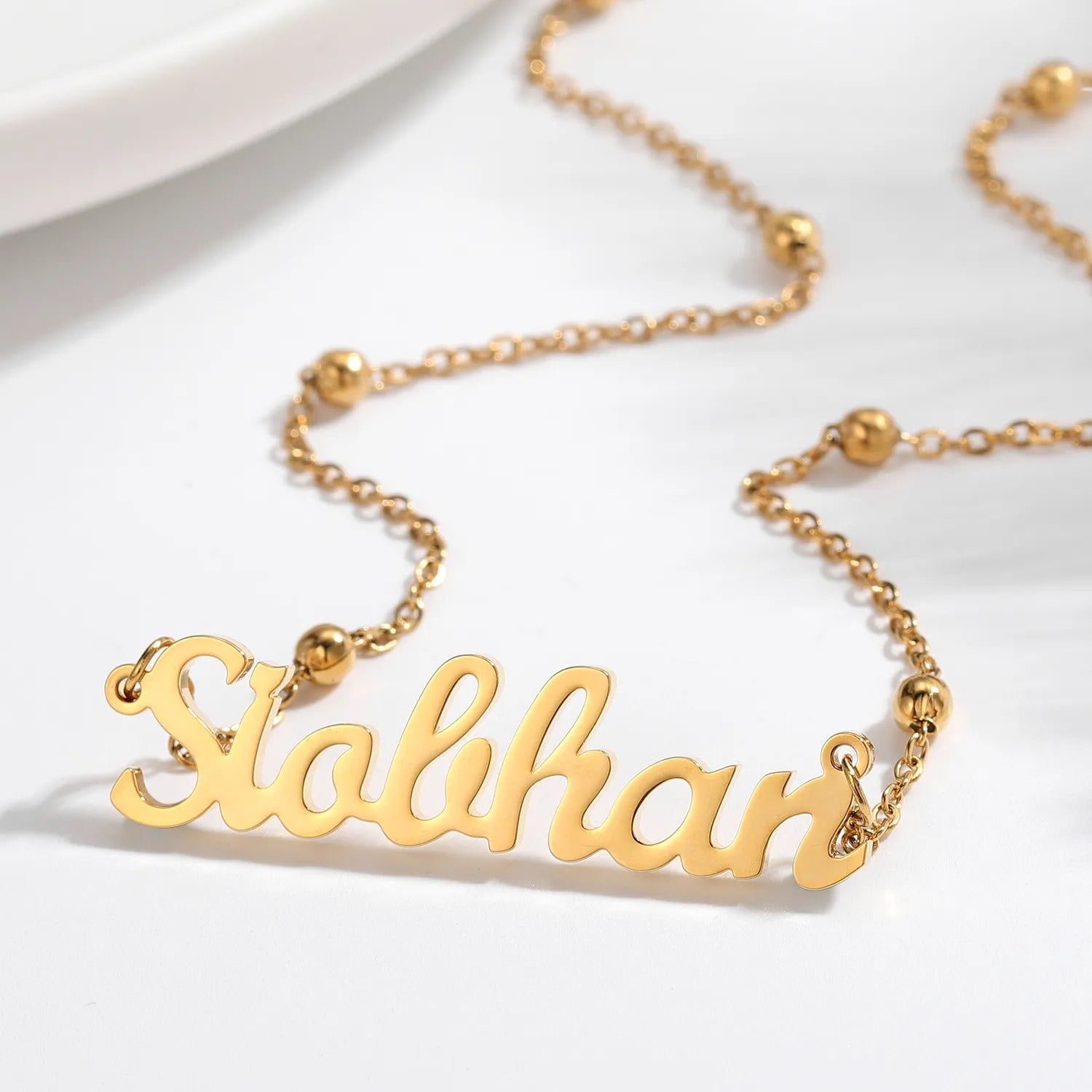 Personalised Name Necklace with Beaded Chain