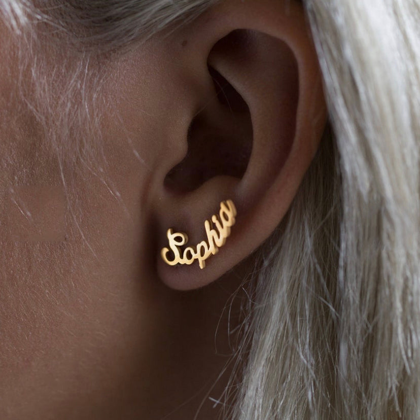 custom name earrings studs gold