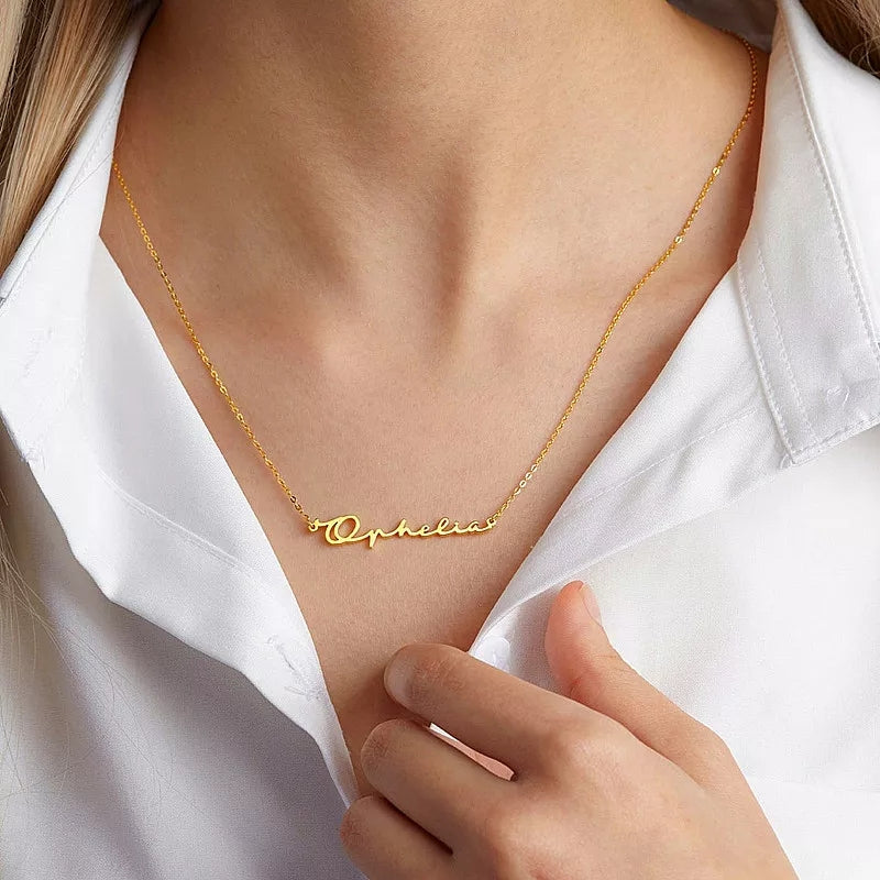 personalised custom nameplate necklace gold