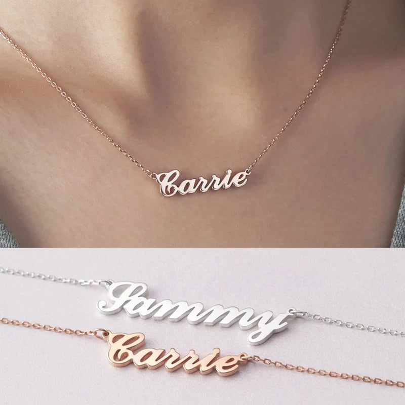 personalised custom nameplate necklace gold
