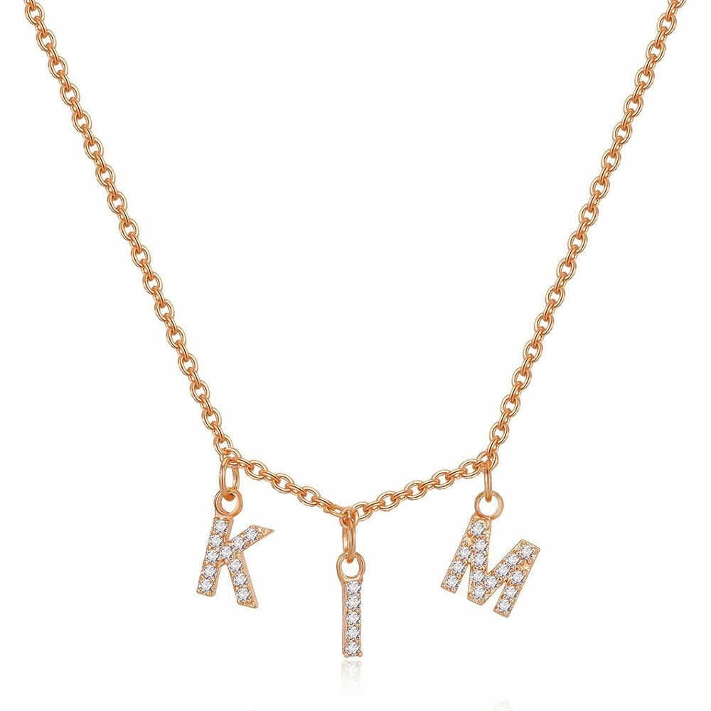 Personalised Crystal Initials Letters Necklace -Gold, Silver, Rose Gold