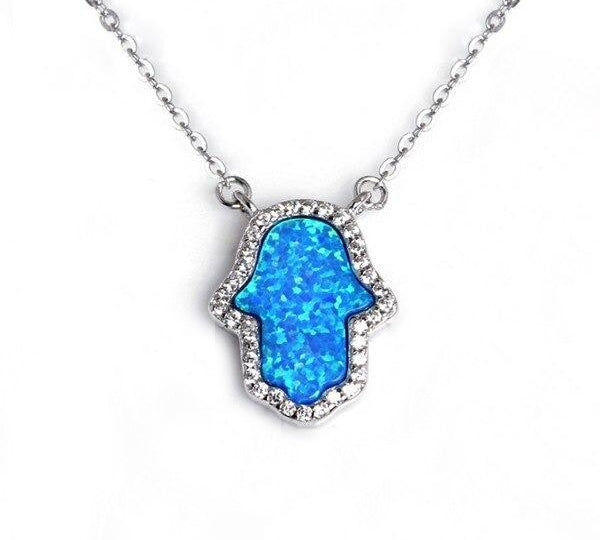 Embrace Protection & Luck with this Opal Hamsa Necklace