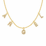 Personalised Crystal Initials Letters Necklace -Gold