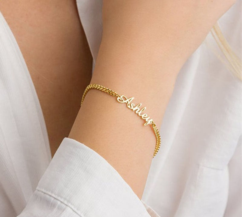 Personalised Name Bracelet with Cuban Chain