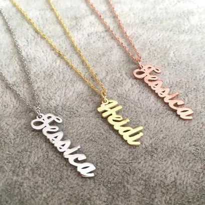 Personalised Vertical Nameplate Necklace rose gold