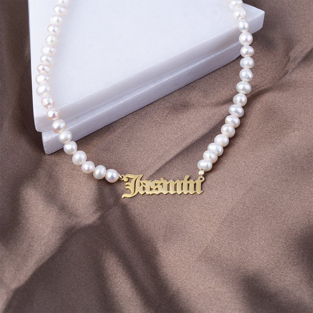 personalised necklace with pearls and gold pendant