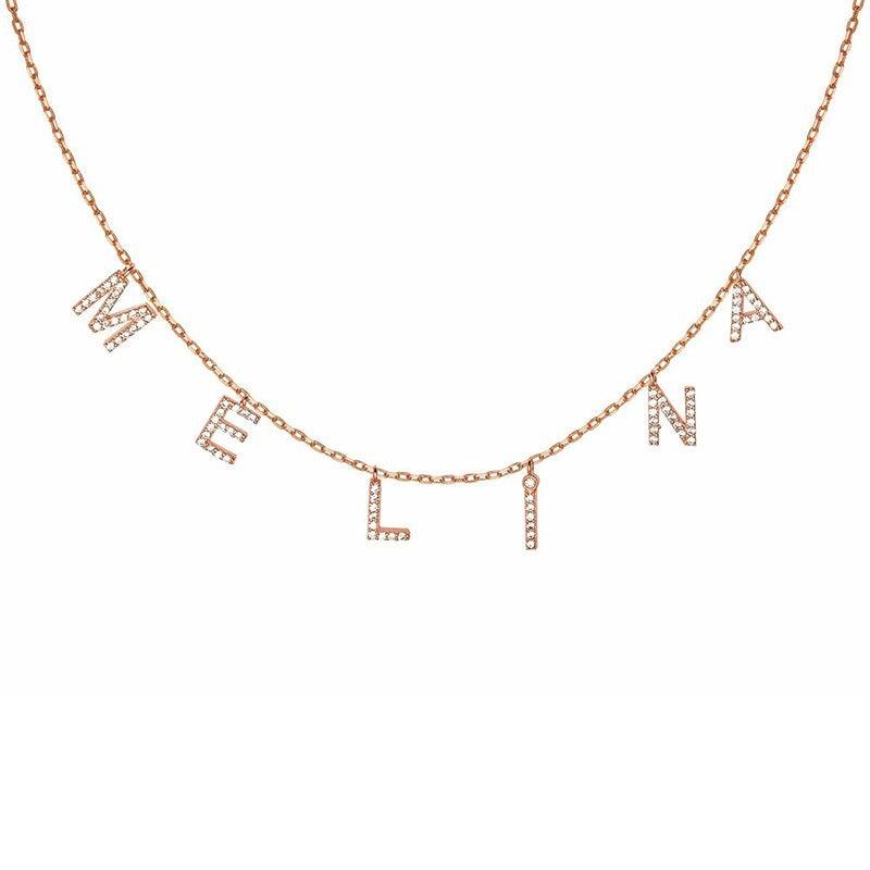 Personalised Crystal Initials Letters Necklace -Gold, Silver, Rose Gold