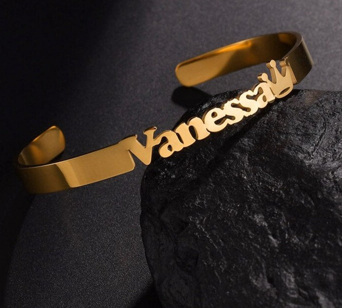 Personalised Name Cuff Bangle - 18ct Gold Plated
