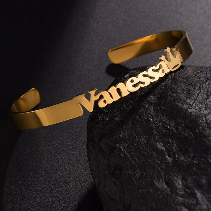 Personalised Name Cuff Bangle - 18ct Gold Plated
