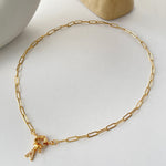 Initial Crystal Letter Necklace with Paper Clip Chain