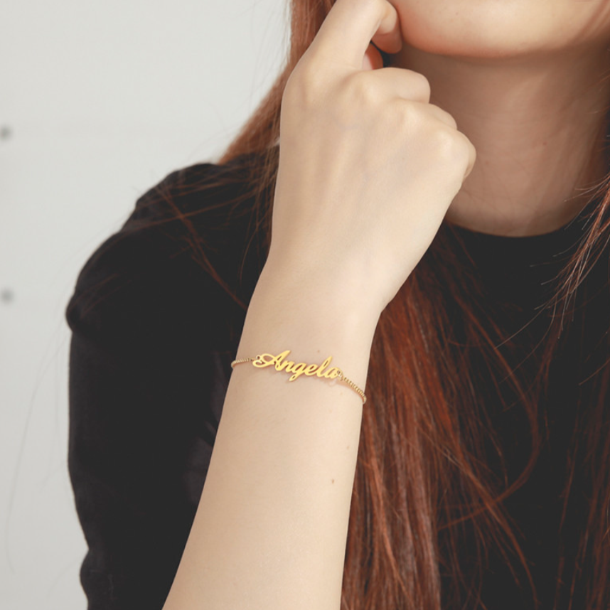 custom name bracelet box chain gold