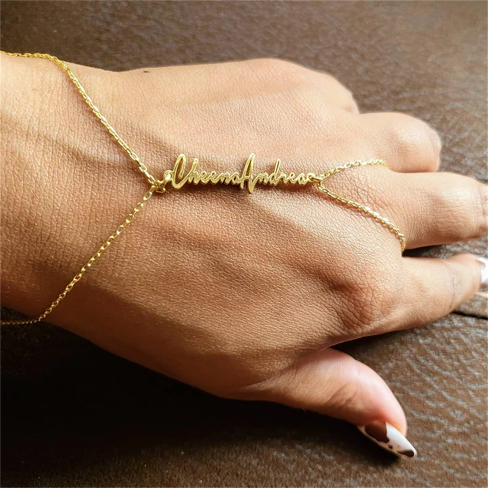 Personalised Name Hand Chain Ring Bracelet