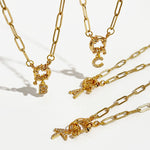 Initial Crystal Letter Necklace with Paper Clip Chain