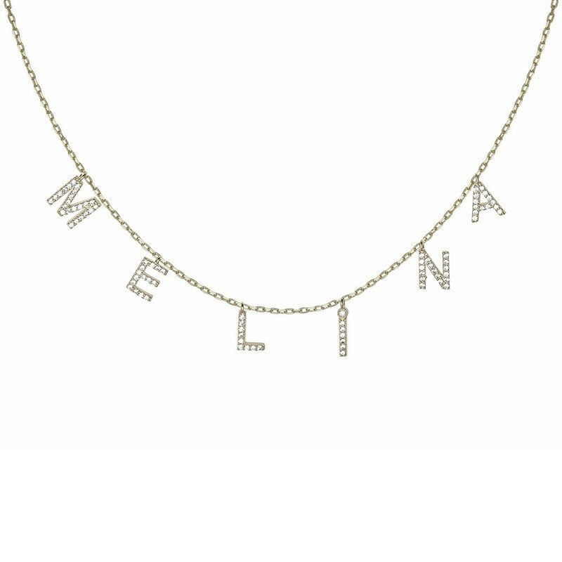 Personalised Crystal Initials Letters Necklace -Silver