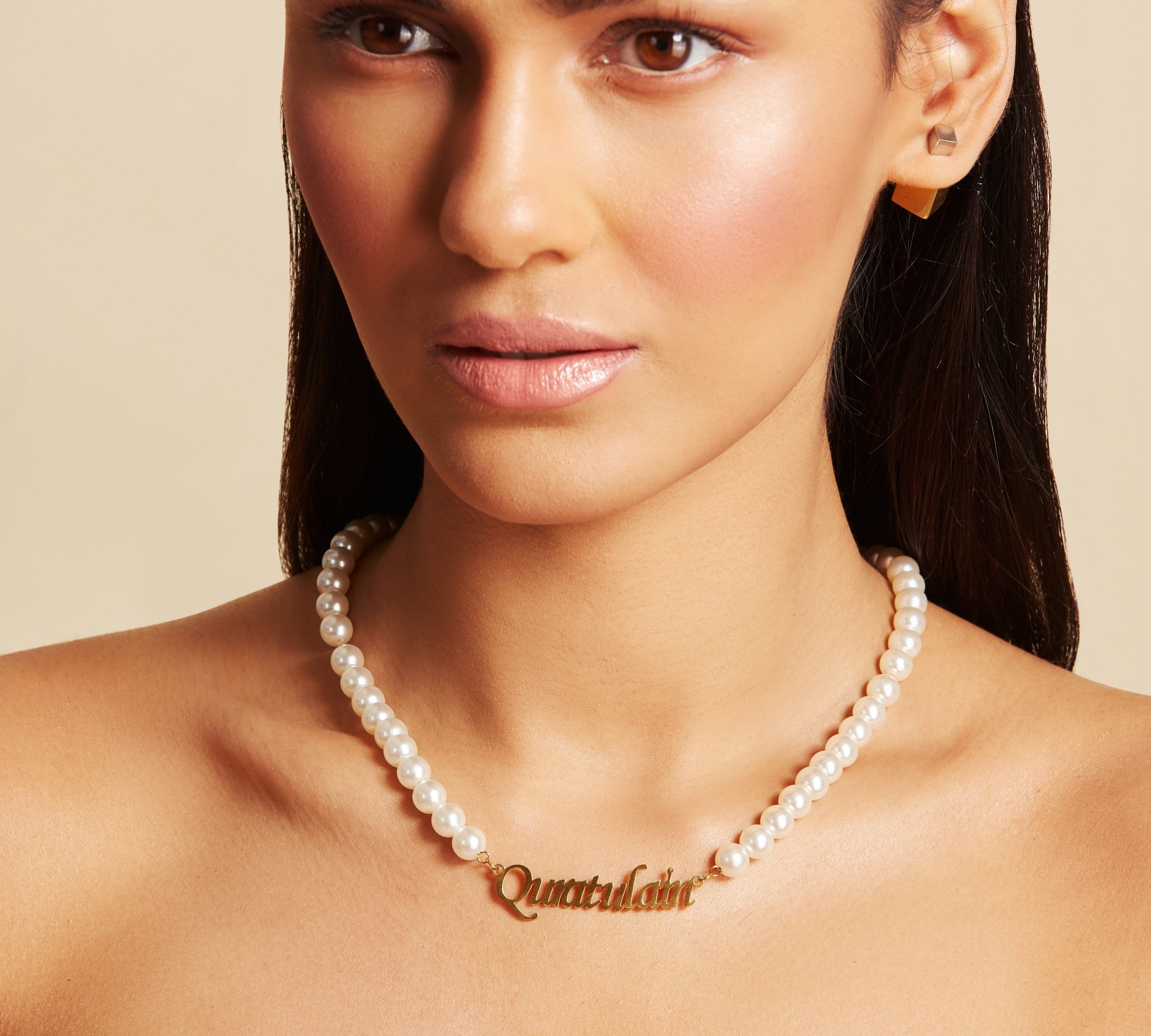 Personalised Pearl Name Necklace - 18ct Gold Plated Custom Necklace