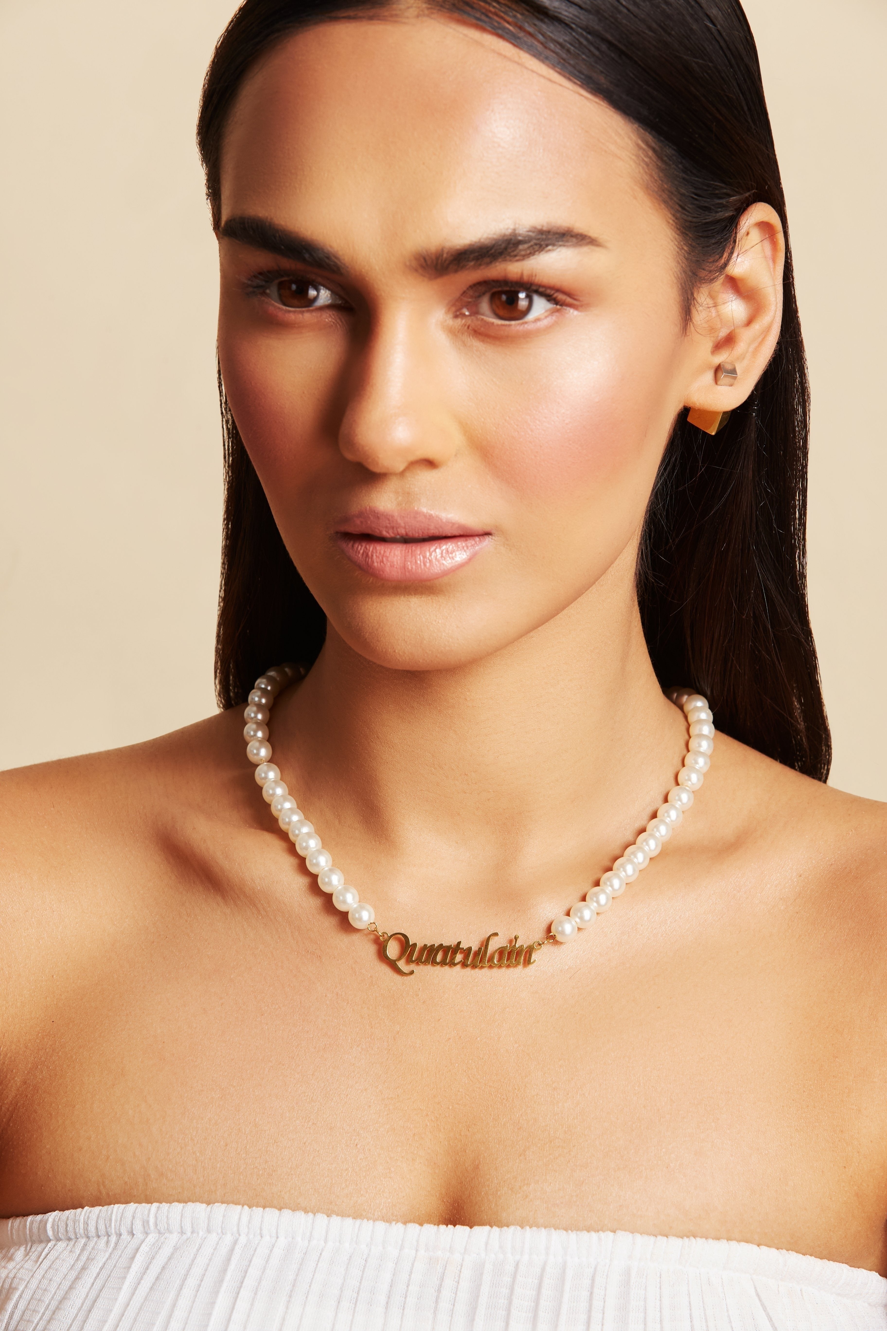 Personalised Pearl Name Necklace - 18ct Gold Plated Custom Necklace