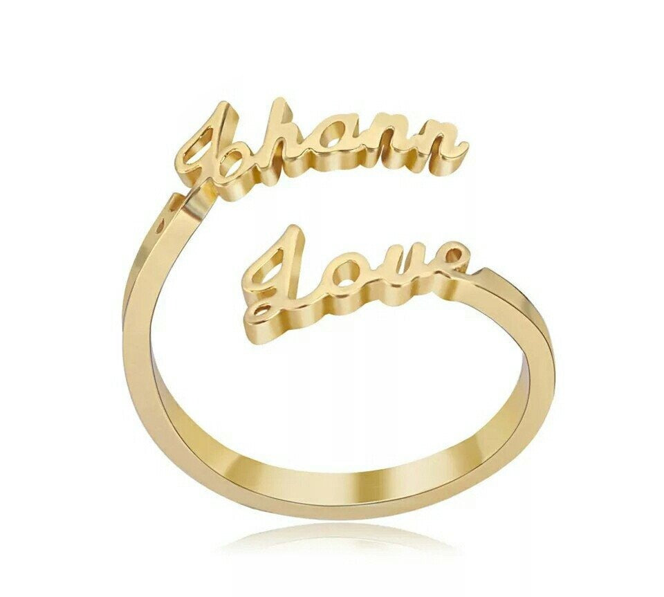 personalised two names ring gold