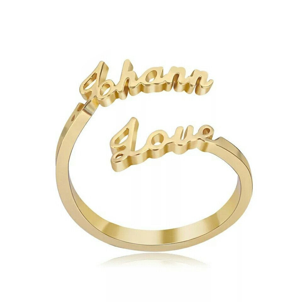 personalised two names ring gold