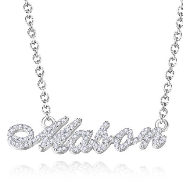 personalised name necklace crystals diamonds  silver