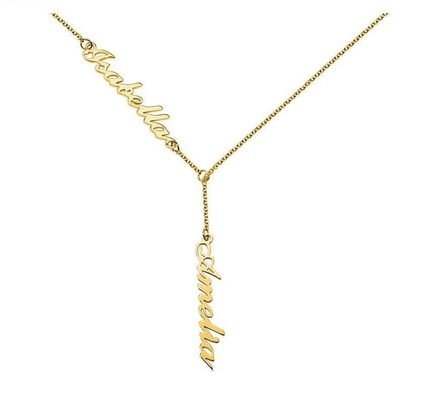 Personalised Two Names Vertical Y Shape Necklace