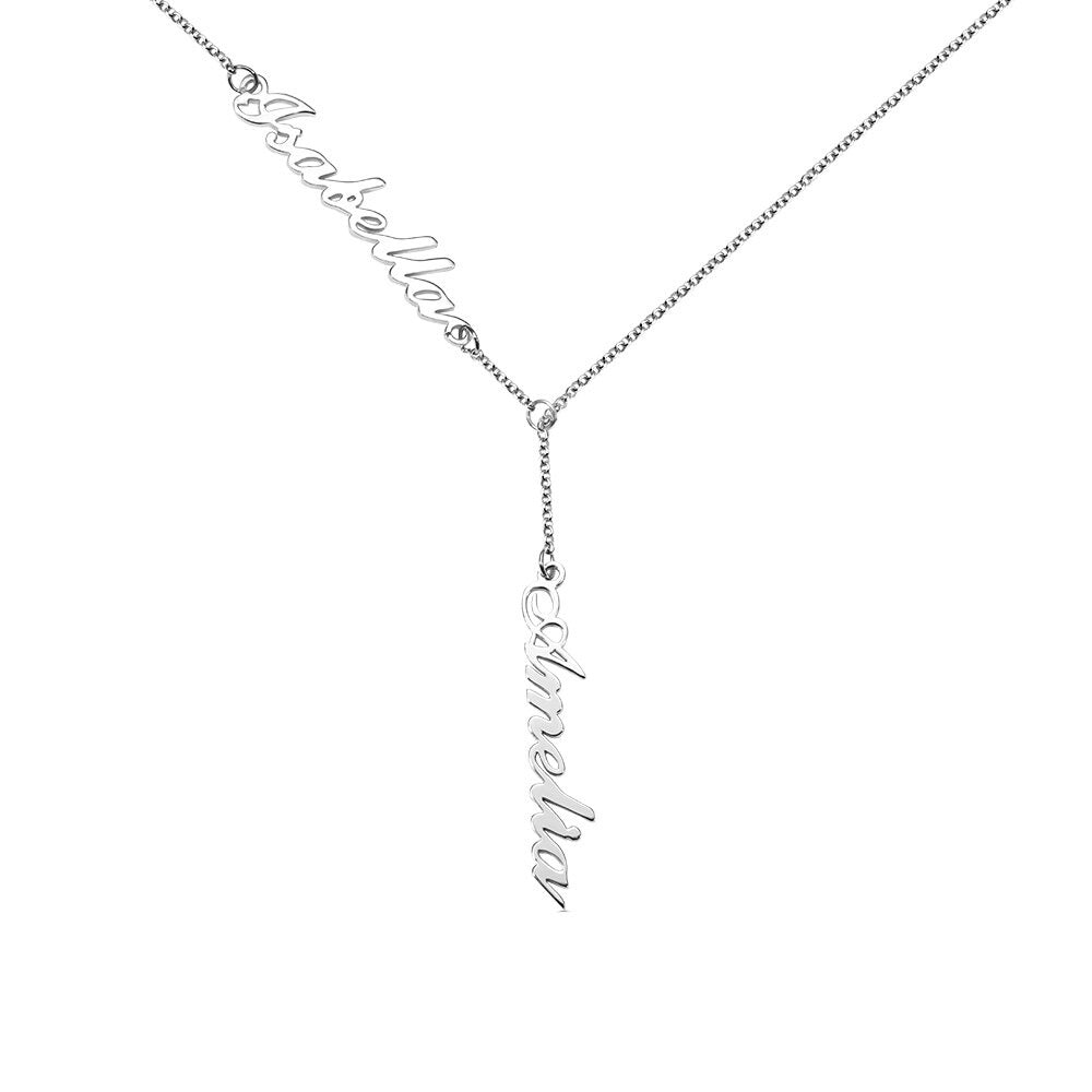 Personalised Two Names Vertical Y Shape Necklace