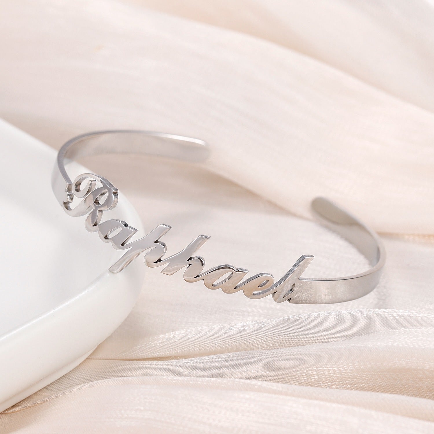 Personalised Name Cuff Bangle silver