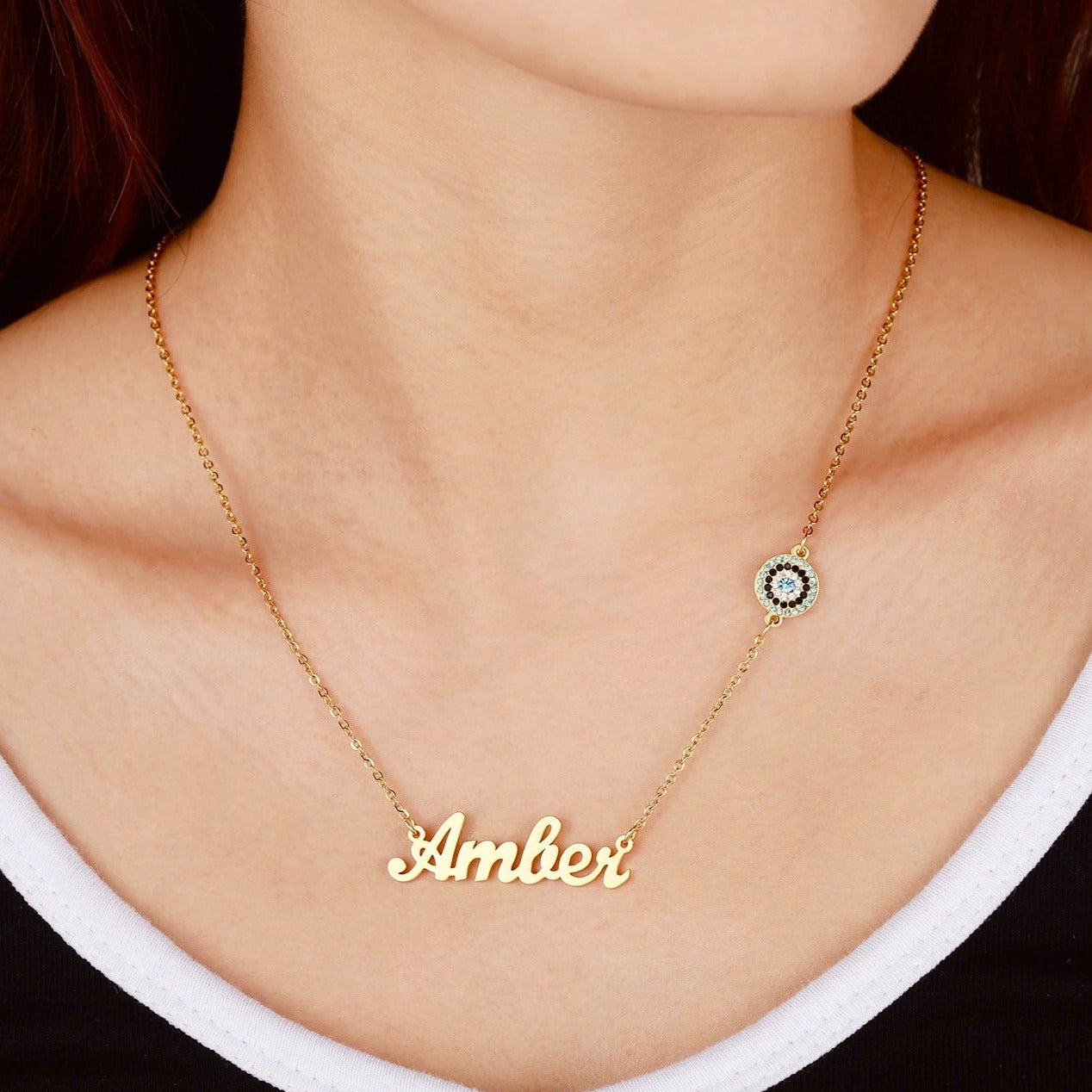 Personalised Evil Eye Name Necklace - Custom Evil Eye Jewellery