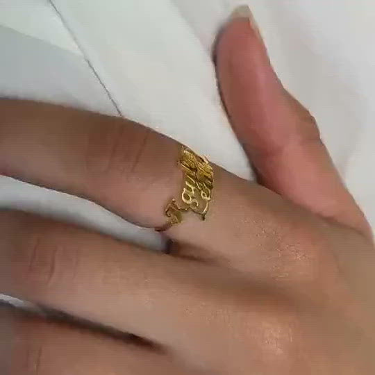 personalised two 2 name ring for women
