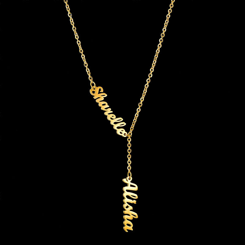 personalised two names vertical necklace