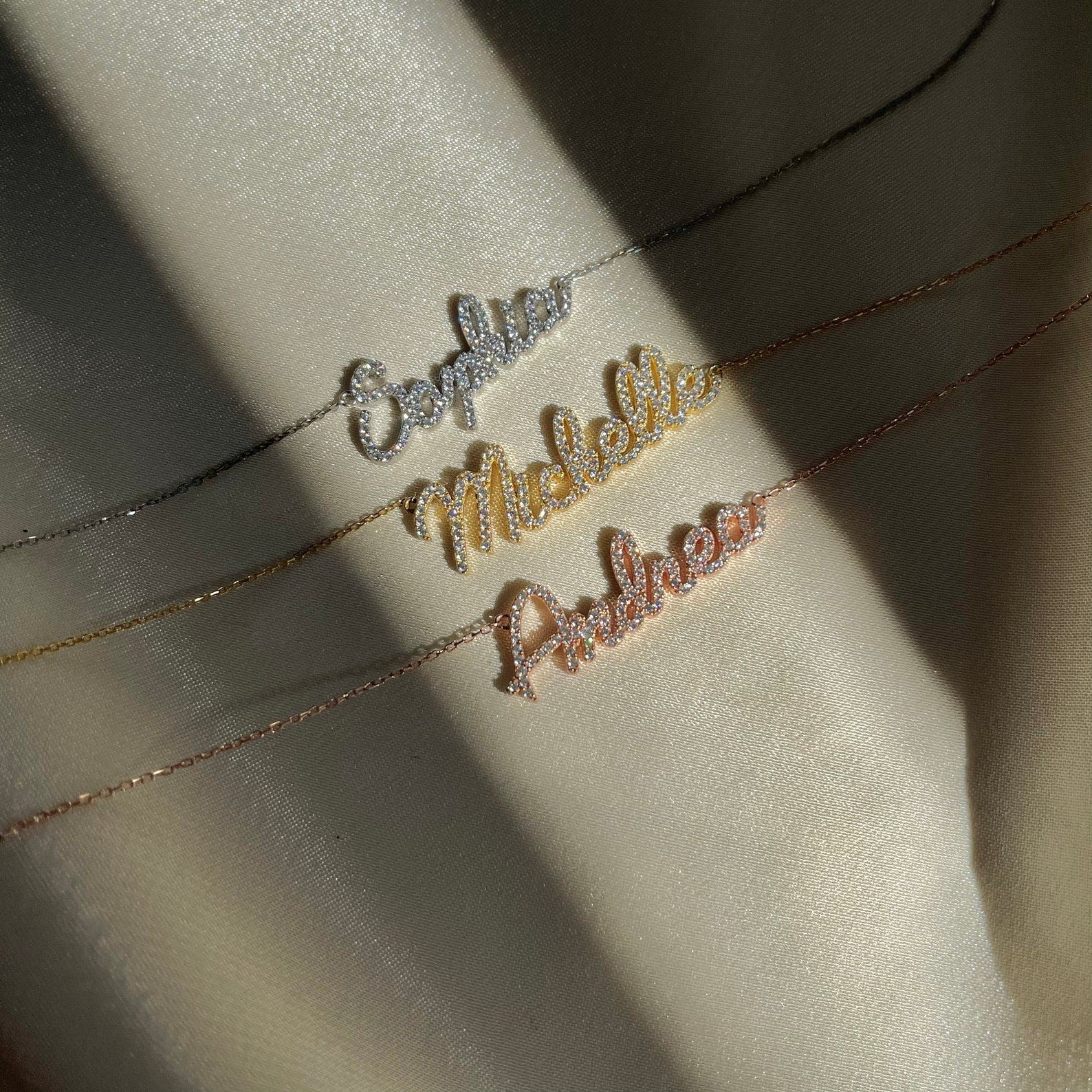 personalised name necklace crystals diamonds 