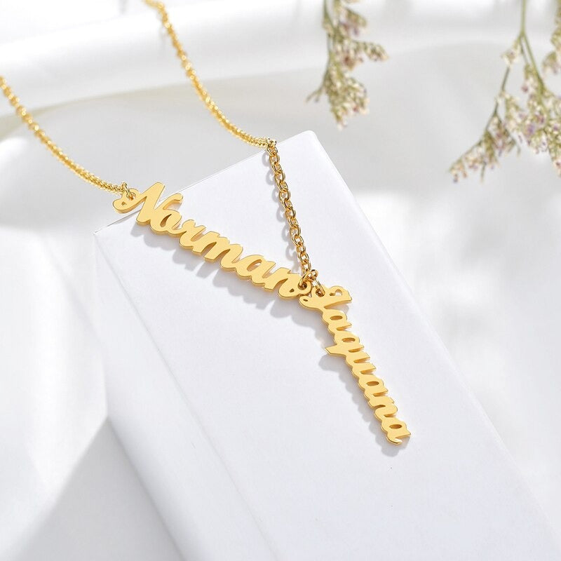 personalised two names necklace vertical 