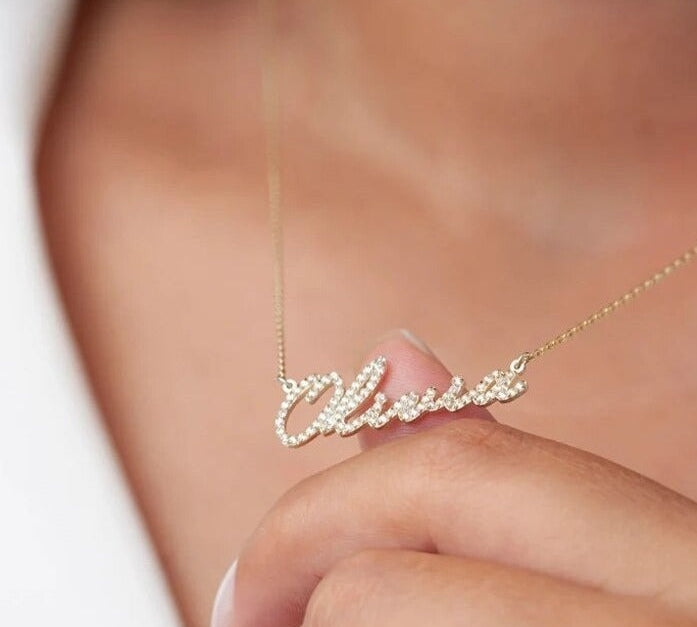 personalised name necklace crystals diamonds gold