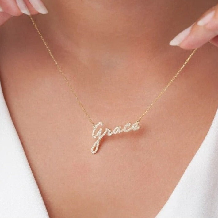 personalised custom name necklace crystals diamonds gold