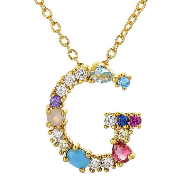 multi colour initial letter pendant necklace G
