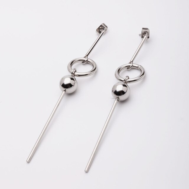 Geometric Long drop Earrings silver