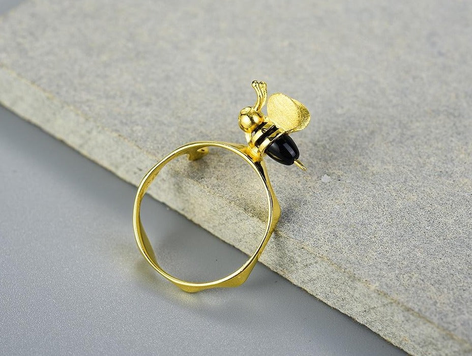Honey Bee Ring - Gold Vermeil 925 Sterling Silver 