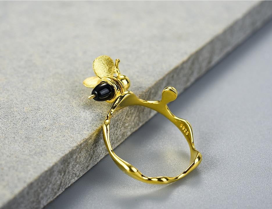 Honey Bee Ring - Gold Vermeil 925 Sterling Silver 