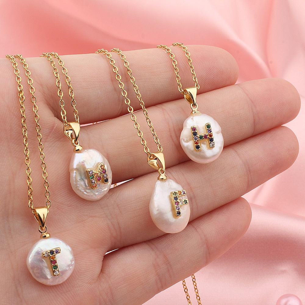 freshwater pearl initials necklace gold