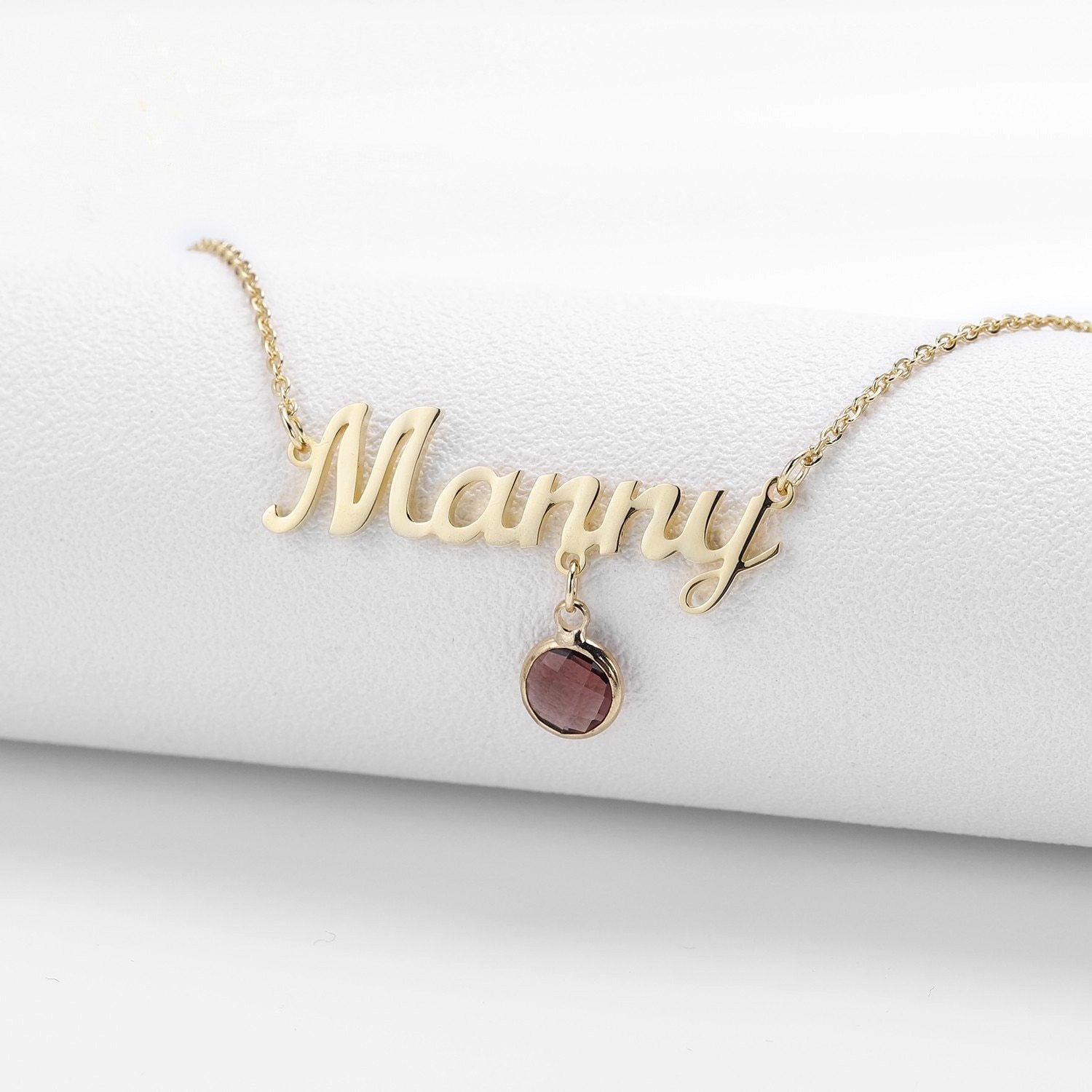 Personalised Name Necklace with Hanging Birthstone